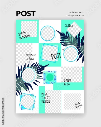 Bckgrounds for social network post. Set of editable square post frame templates.Vector cover. Mockup for blogs