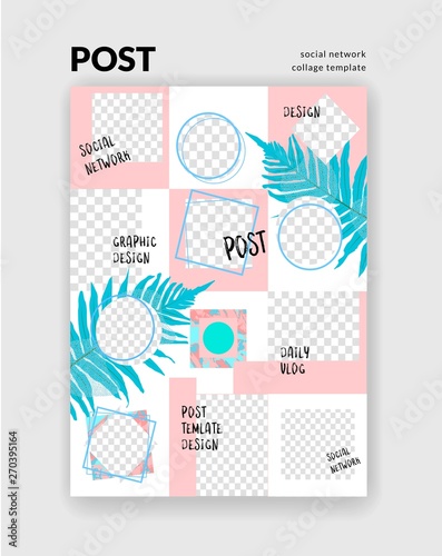 Bckgrounds for social network post. Set of editable square post frame templates.Vector cover. Mockup for blogs