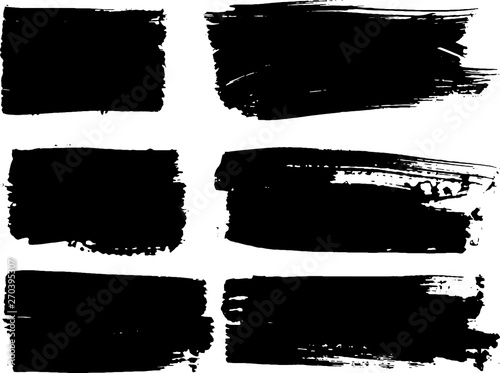 Set of vector brush strokes. Dirty ink texture splatters. Grunge rectangle text boxes