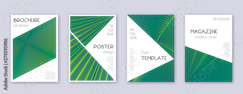 Triangle brochure design template set. Green abstr