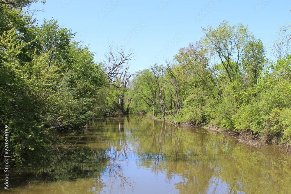 Muddy North Branch of the Chicago River at Blue Star Memorial Woods in Glenview