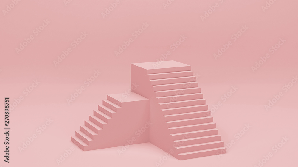 Pink studio room, realistic staircase concept, 3d illustration. Modern  stair background with space for merchandising and advertising.  Stock-Illustration | Adobe Stock