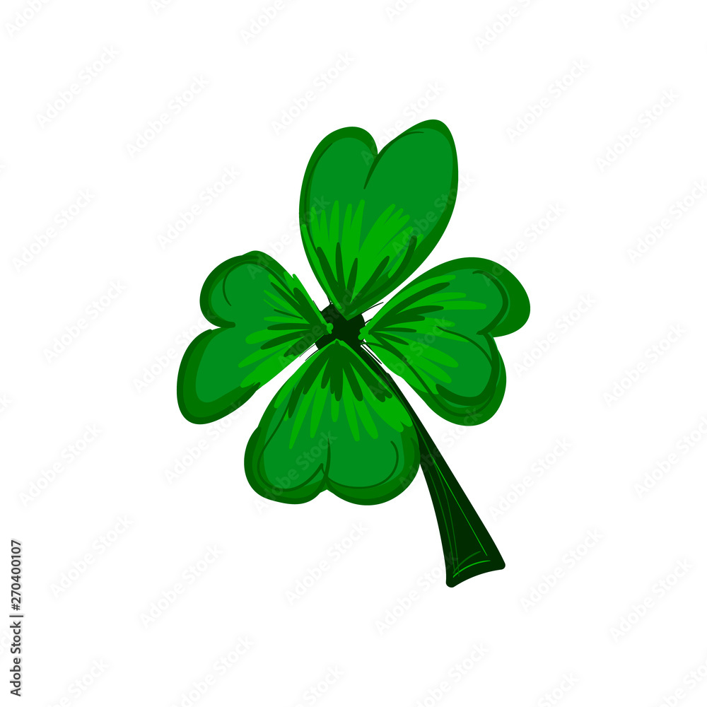 Hand drawn vector four leaf clover. This shamrock is a great addition for a St. Patrick's day invitation and advertisement, Irish company logos, and for good luck charms. - Vector