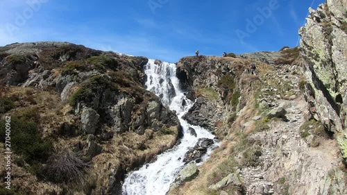 waterfall in the Pyrenees mountains french, hiking of  Ayous lakes
