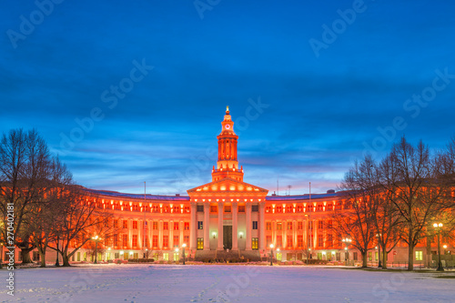 Denver, Colorado, USA city and county building at dusk in winter. photo
