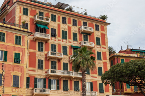 Santa Margherita. Italy. 04-29-2019. Colored houses at Santa Margherita Ligure in Italy