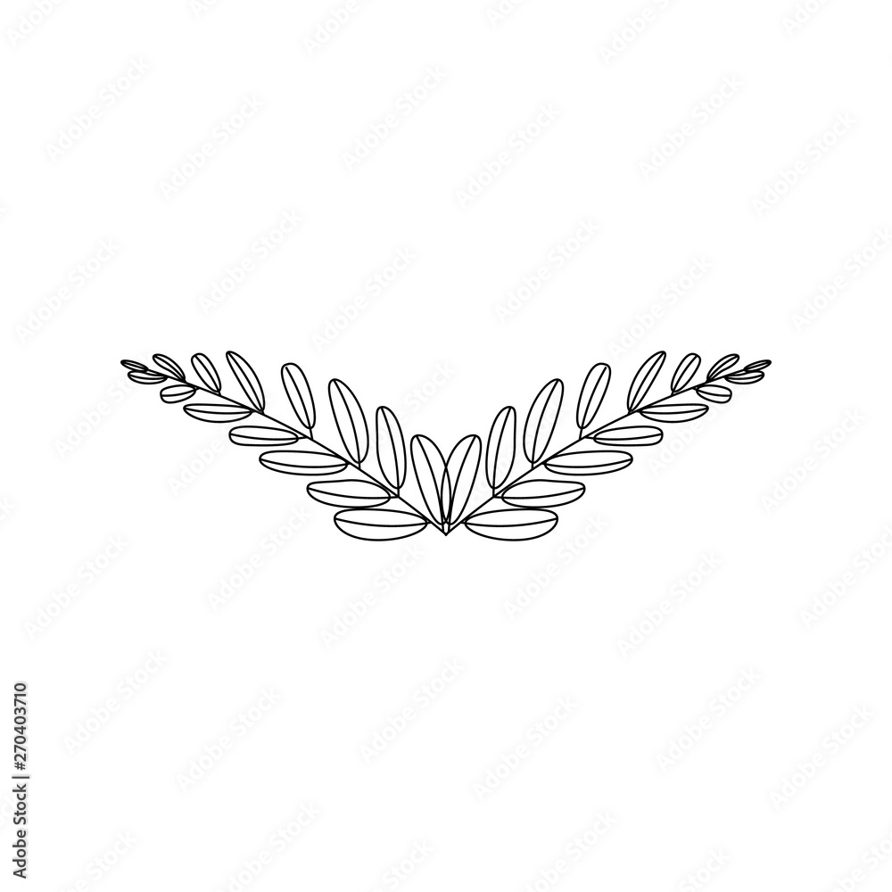Branches of olives, symbol of victory, vector illustration, line silhouette, black, white, icon, object for design, laurel, wreath, awards, roman, victory, crown, winner, ornate, vignette