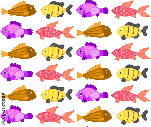 Vector seamless pattern with colorful abstract fish. Undersea world. Aquarium. Wrapping paper, package, wallpaper, poster, clothing and other textile in a pet store, fishing gear shop or aquapark