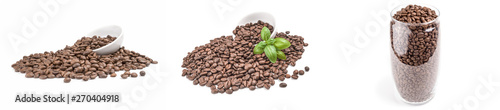 Collection of brown coffee on a white background