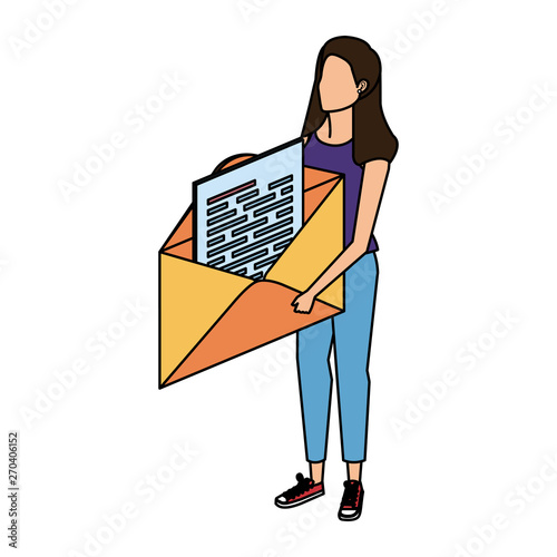 young woman lifting envelope mail send