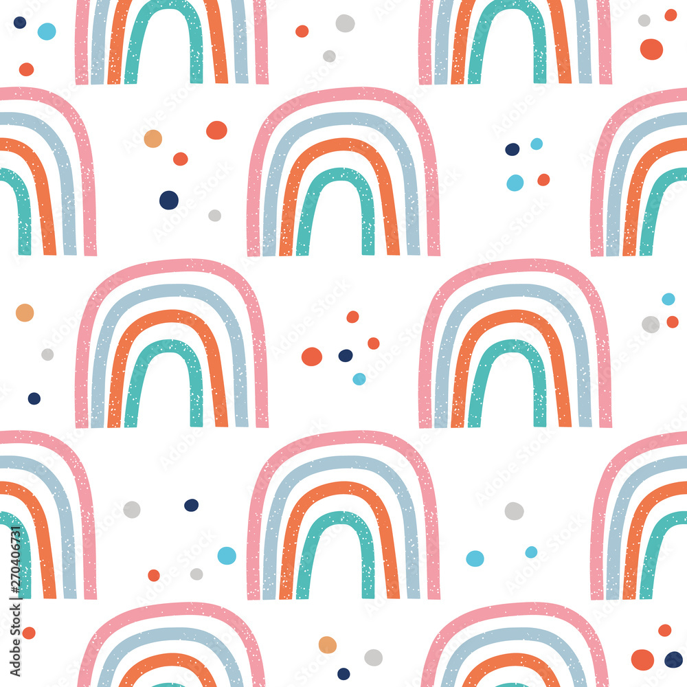 Fototapeta Seamless pattern with hand drawn rainbows. Childish texture for fabric, textile, apparel. Vector background .