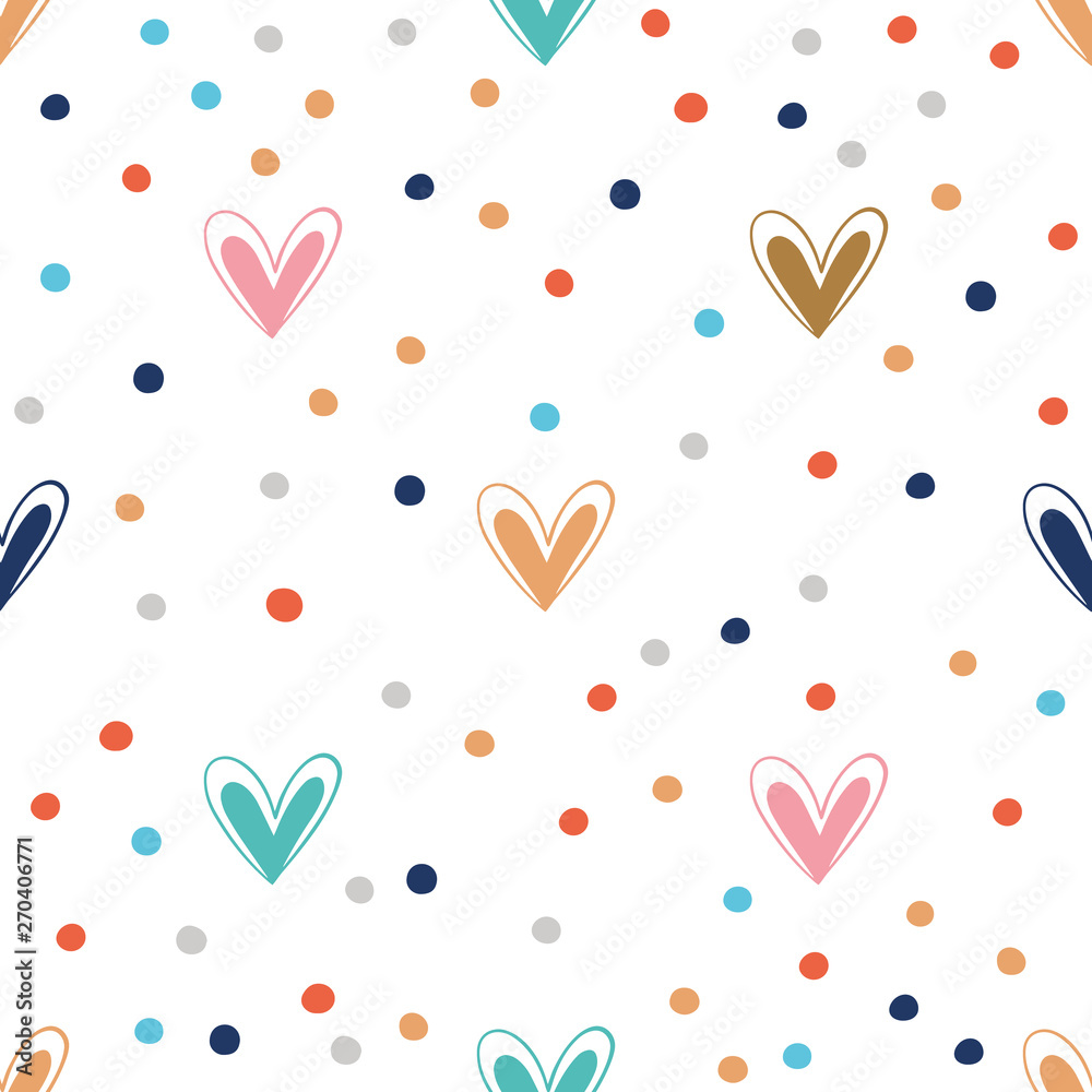 Seamless pattern with hand drawn  hearts. Childish texture for fabric, textile, apparel. Vector background .