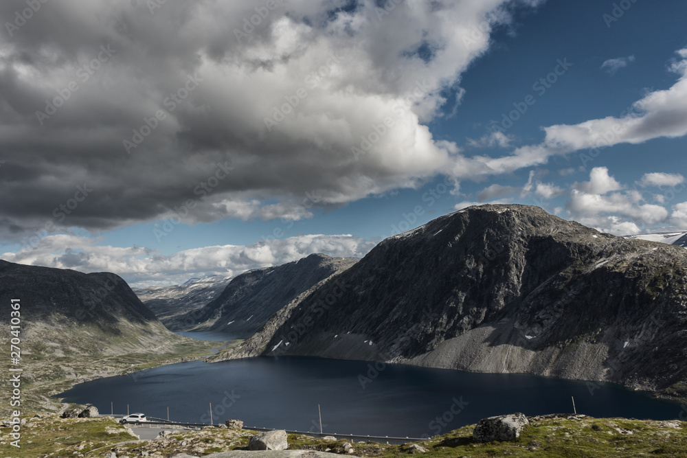 Mountain landscape in Norway - Djupvatnet lake, near the Dalsnibba plateau