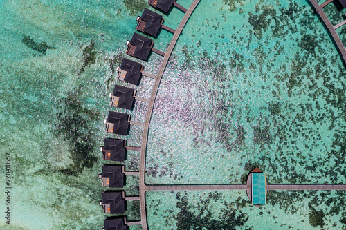 Aerial view,  island Olhuveli with Waterbungalows, South Male Atoll, Maldives photo