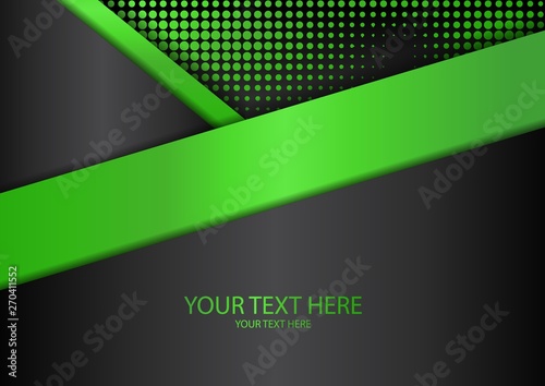 Bright halftone dots and colored inclined ribbons stripes on a dark background. Luxury poster background template.