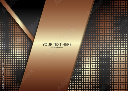 Bright halftone dots and colored inclined ribbons stripes on a dark background. Luxury poster background template.