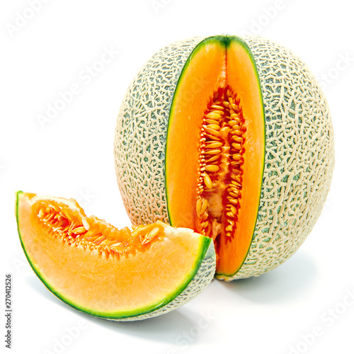 Fresh sweet orange melon on white background