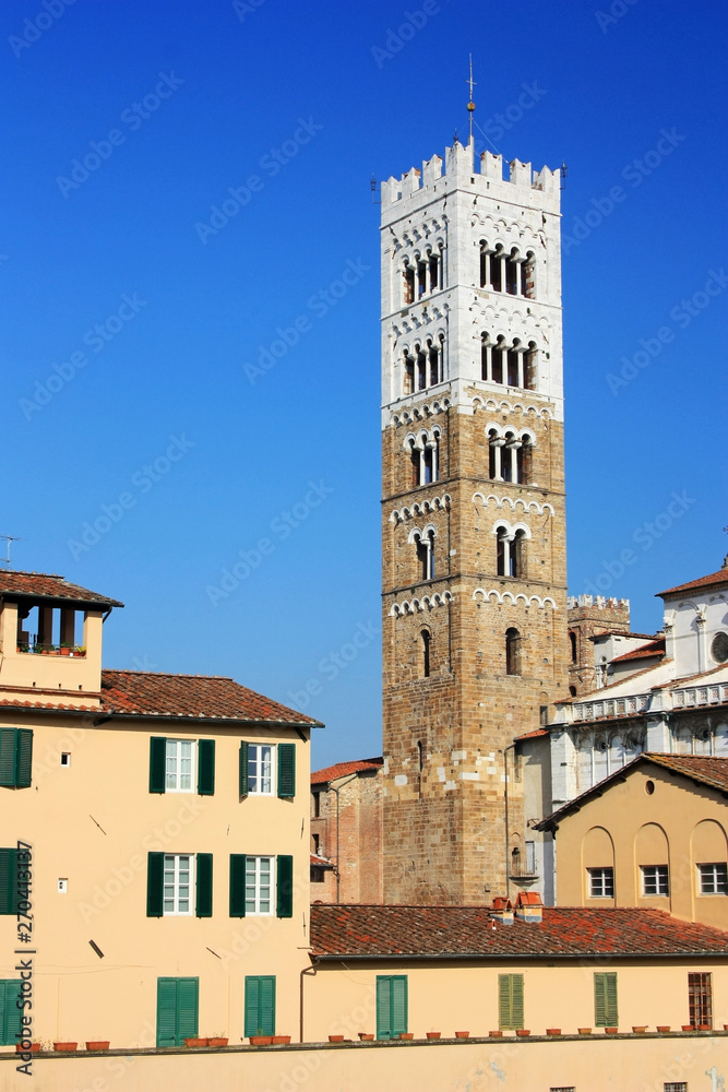 Medieval tower in the city of Lucca, Italy