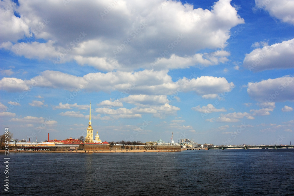 Peter and Paul Fortress on the banks of the Neva River