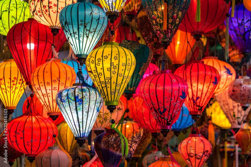 Colorful traditional Chinese lantern or light lamp to decorate street at  night, there are famous things of Hoi An - the heritage ancient city of  Vietnam. Stock Photo | Adobe Stock