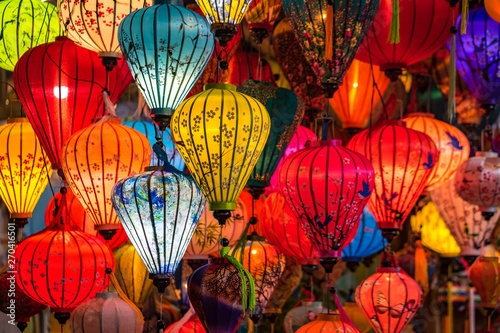 Colorful traditional Chinese lantern or light lamp to decorate street at nigh...