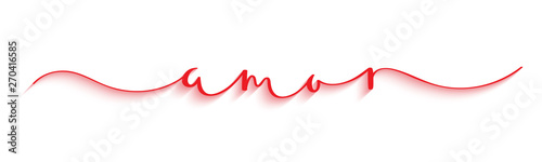 AMOR (LOVE in Spanish) red brush calligraphy banner with drop shadow