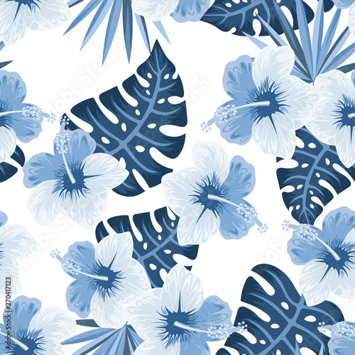 pattern of hibiscus and tropical leaves