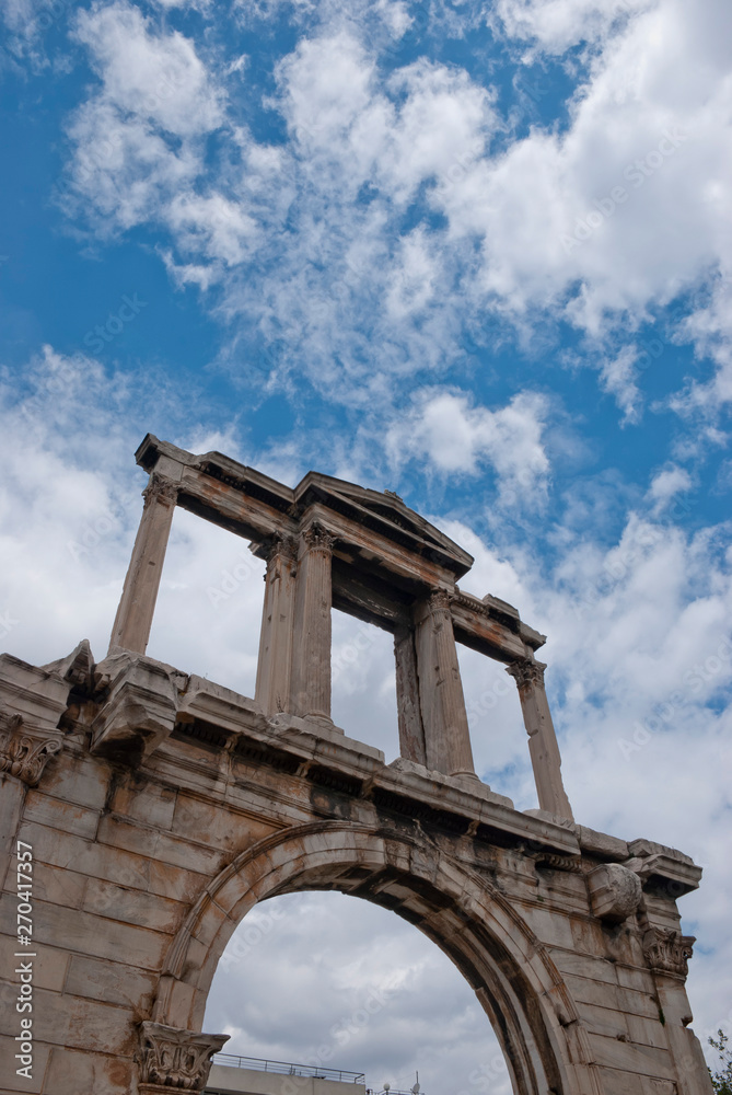 Hadrian's Gate at the ancient temple of Olympius Zeus or Olympion, near the Acropolis of Athens, Greece / May 2019. 