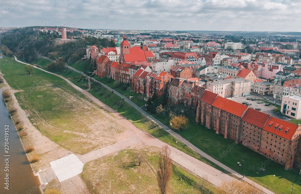 Aerial view over Grudziadz, Poland