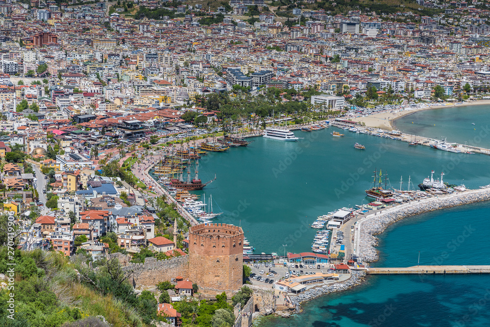 Aerial View of the harbor of Alanya in Turkey