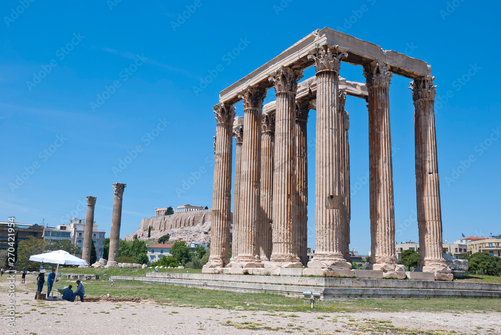 Obraz premium The ancient temple of Olympius Zeus or Olympion, near the Acropolis of Athens, Greece / May 2019. 