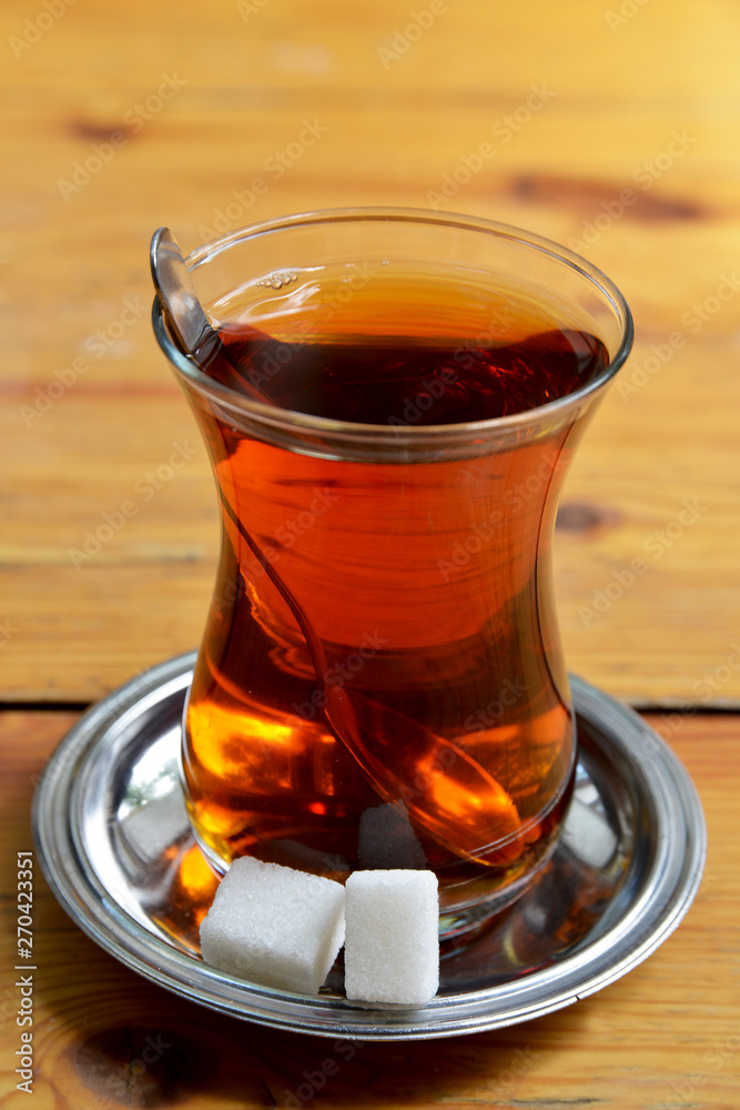 Turkish tea on wooden table Turkish tea on wooden table