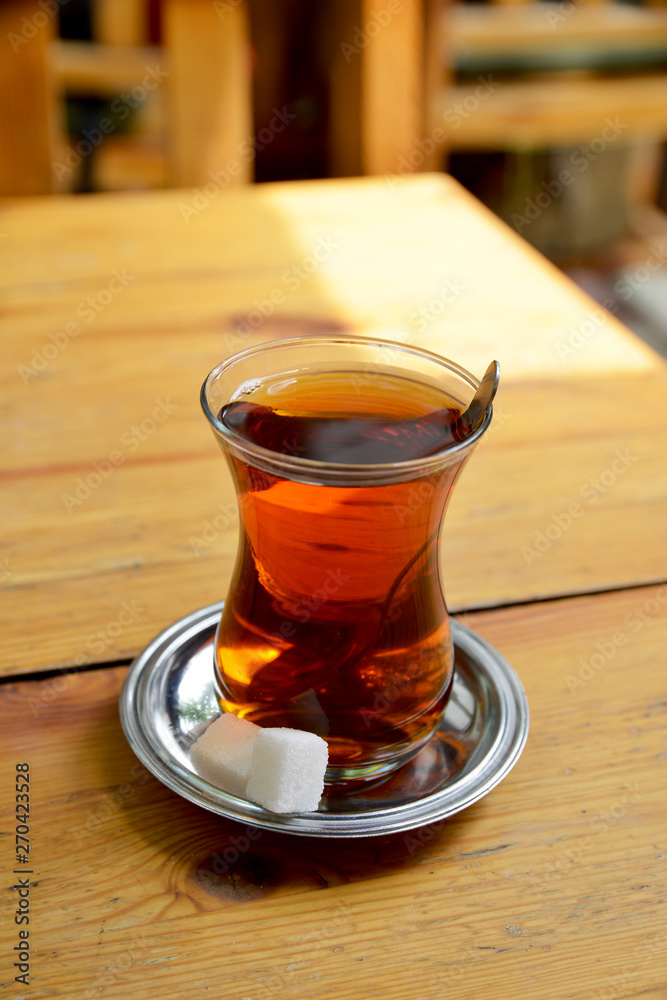 Turkish tea on wooden table Turkish tea on wooden table