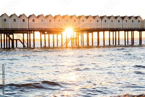 Public pier and bathhouse at sunset time in Helsingborg, Sweden. photo