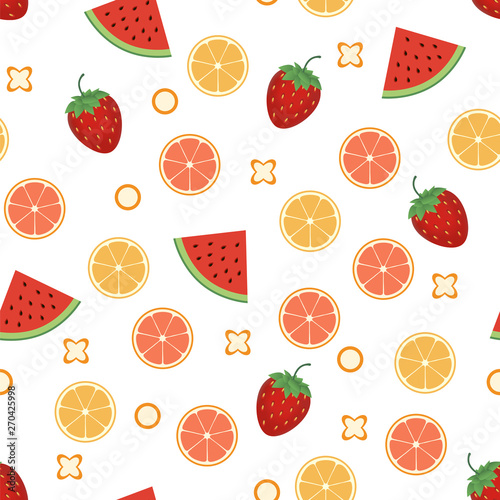 Fototapeta Naklejka Na Ścianę i Meble -  Seamless pattern of watermelon, strawberry, lemon. Vector illustration