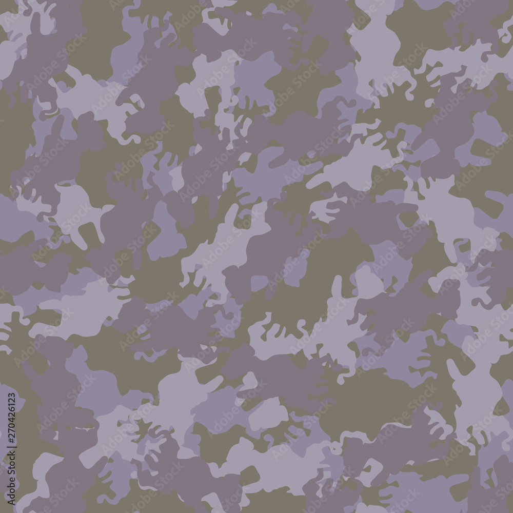 Urban UFO camouflage of various shades of grey, green, violet and pink colors