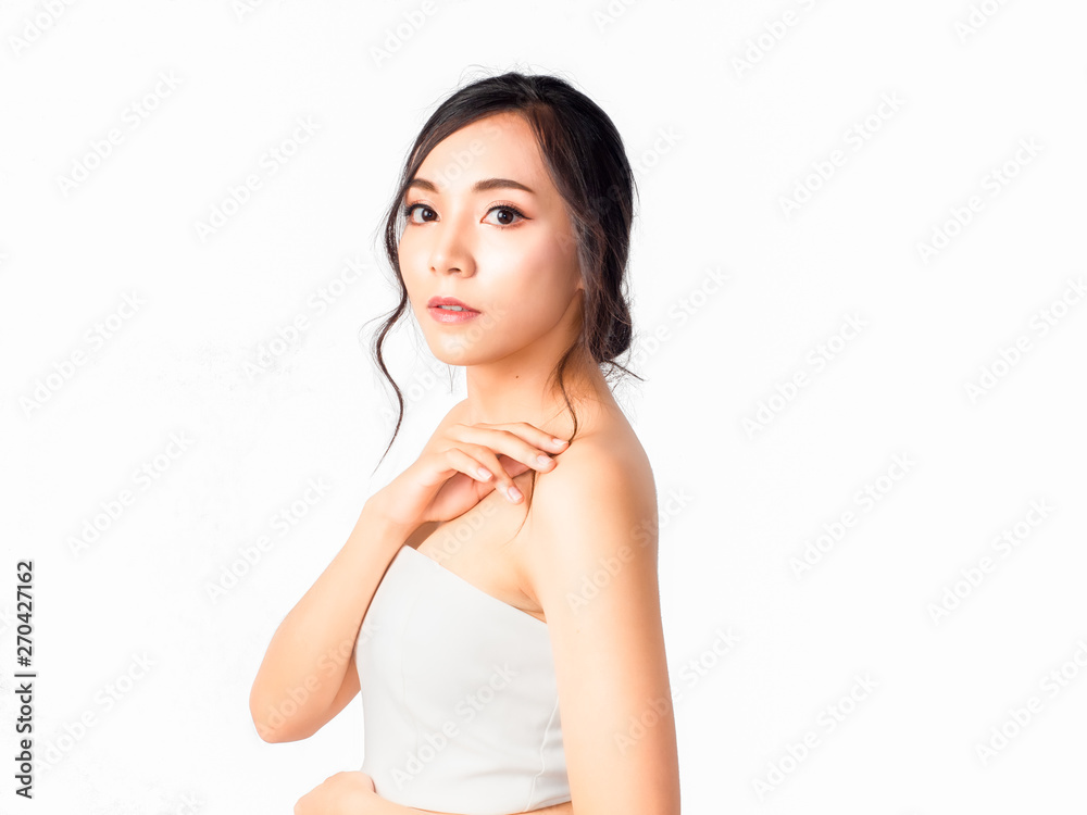 portrait asian beautiful woman.Closeup beauty skin face young girl.isolated white background portrait asian beautiful woman.Closeup beauty skin face young girl.isolated white background
