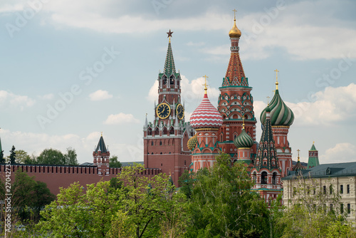 Domes of the Cathedral and Spasskaya tower of the Kremlin