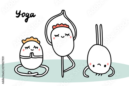 Yoga hand drawn vector illustration in cartoon style. Hobby and cartoon man. Asanas