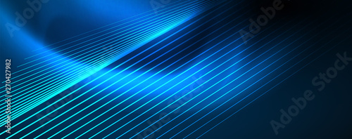 Neon blue glowing lines, magic energy space light concept, abstract background wallpaper design