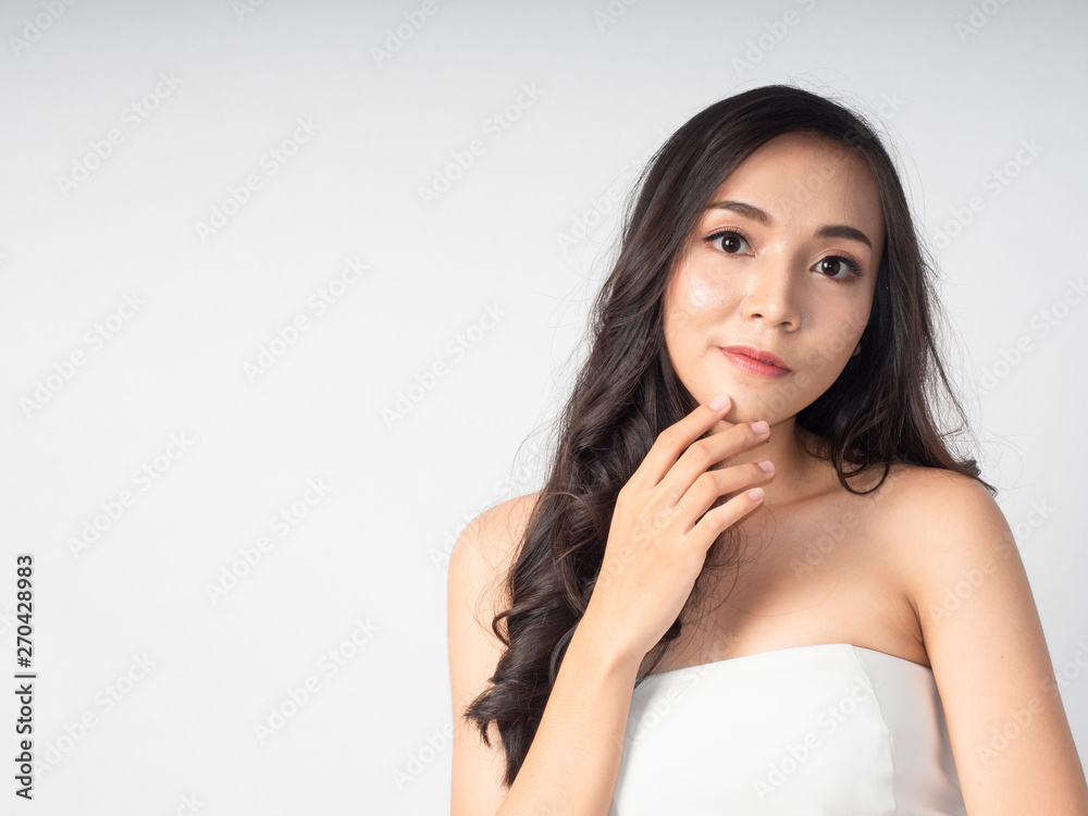 portrait asian beautiful woman.Closeup beauty skin face young girl.isolated white background portrait asian beautiful woman.Closeup beauty skin face young girl.isolated white background