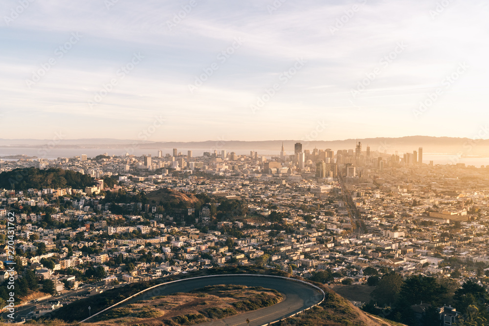 The city of San Francisco and its downtown during a sunset