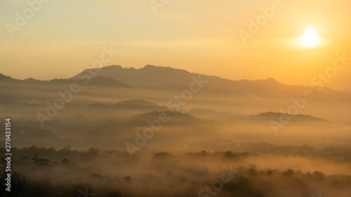 sunrise views in the summer that emerge from the hills in a village