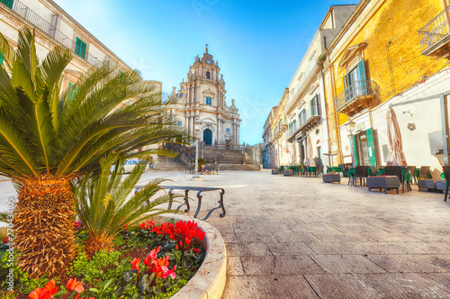 The baroque Saint George cathedral of Modica and Duomo square in Ragusa photo