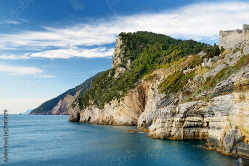 Beautiful view of picturesque jagged coastline in Porto Venere village, Liguria, Italy