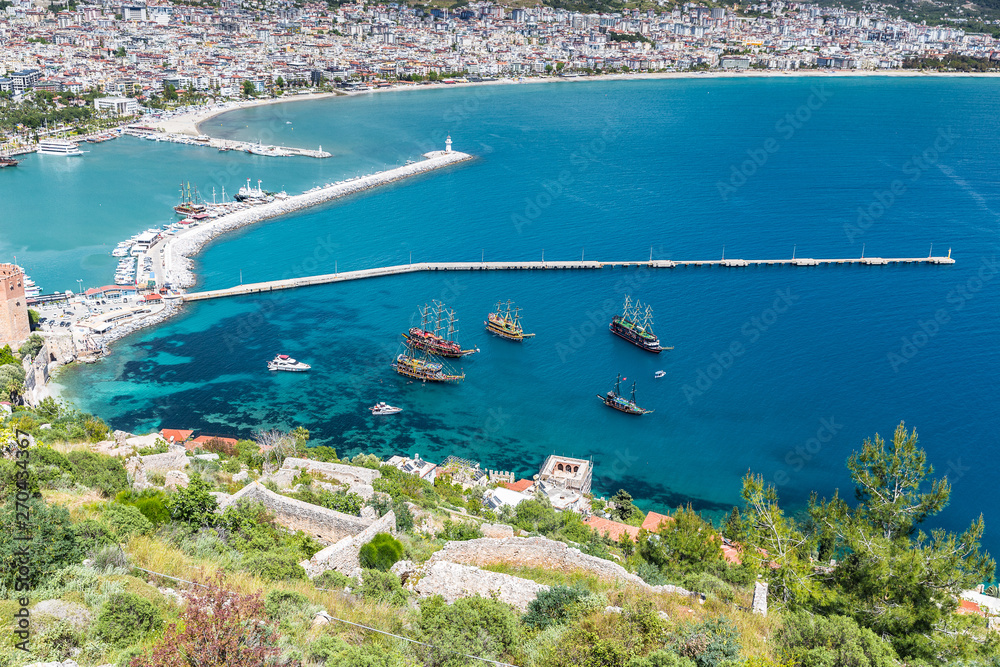 Fototapeta premium Aerial View of the harbor of Alanya in Turkey