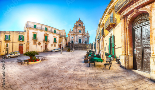 The baroque Saint George cathedral of Modica and Duomo square in Ragusa © pilat666
