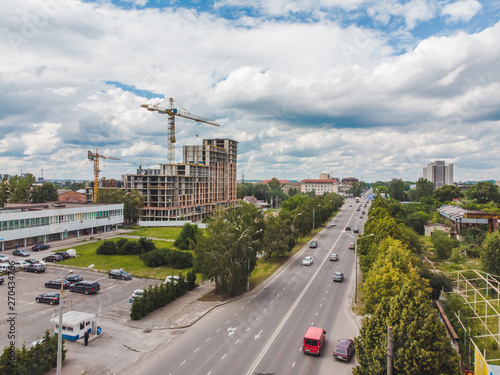 Fototapeta Naklejka Na Ścianę i Meble -  top view of street with construction site. apartments