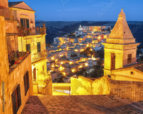 Sunset at the old baroque town of Ragusa Ibla in Sicily photo