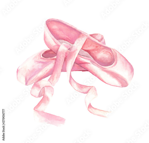 Pink Ballet Shoes Hand Painted Watercolor Illustration